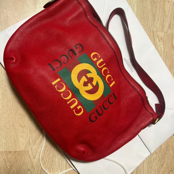 Gucci Logo Half-Moon Hobo Printed Leather - Picture 1 of 8